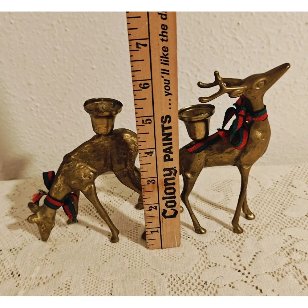 Vintage  Small Brass  Deer Figurine Candle Holder Decor  Set of 2